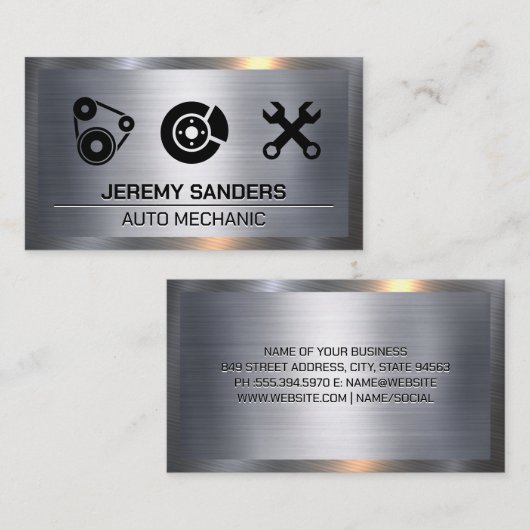 Auto-Service-Symbole | Metallischer Hintergrund Visitenkarte (Vorne/Hinten)