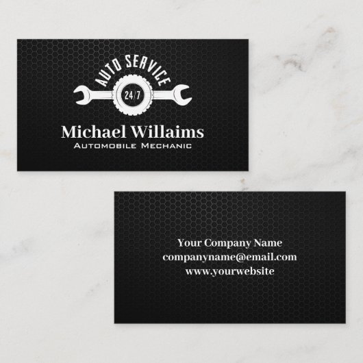 Auto Service Wrench Logo | Carbon Fiber Background Visitenkarte (Vorne/Hinten)