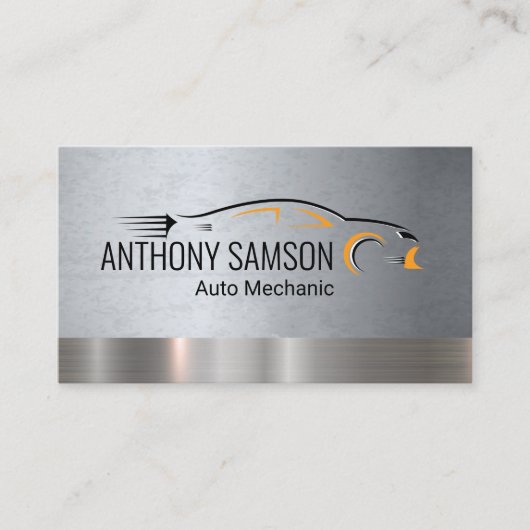 Auto Shop | Metallischer Grunge Visitenkarte (Vorderseite)