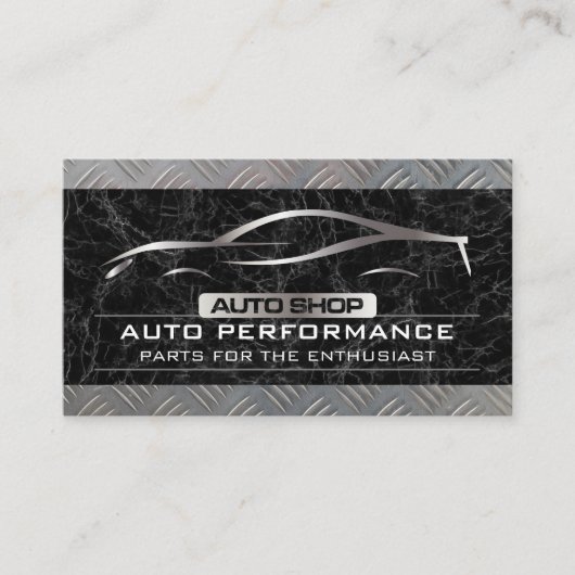 Auto Shop Metallisches Auto-Logo | Schwarzes Marmo Visitenkarte (Vorderseite)