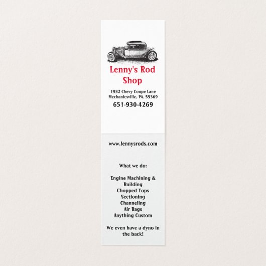 Auto-Spaten Visitenkarten (Innenseite Aufgefaltet)