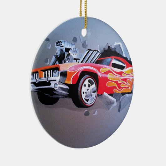 Auto stürzt durch die Mauer Keramikornament (Rechts)