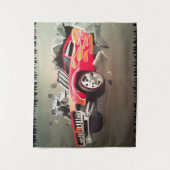 Auto stürzt durch die Mauer Wandteppich (Vorderseite)