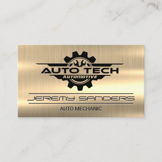Auto Tech Wrenches Getriebe Mechanik | Goldmetall Visitenkarte (Vorderseite)