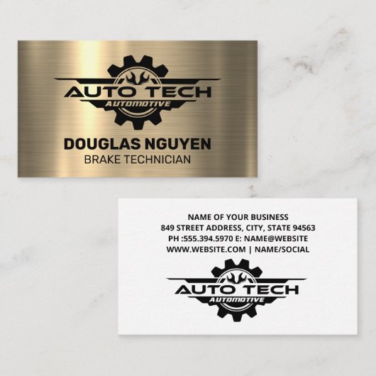 Auto Tech Wrenches | Gold Metallic Visitenkarte (Vorne/Hinten)