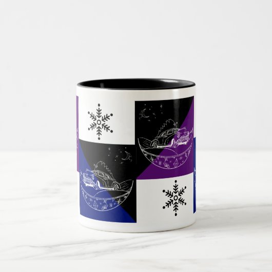 Auto und Baum Zweifarbige Tasse (Mittel)