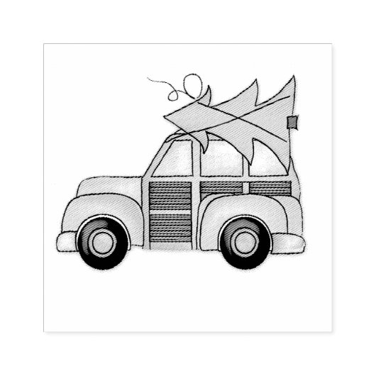 Auto und Weihnachtsbaum Gummistempel (Prägung)