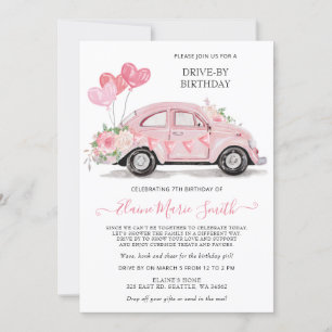 Auto von Birthday Watercolor Floral Pink Auto Einladung
