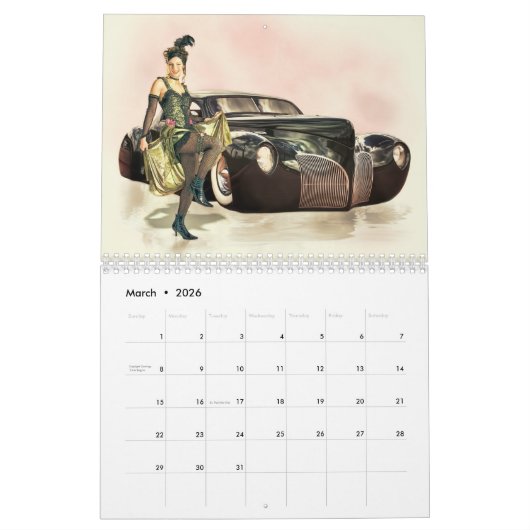 Auto-Wandkalender u. Retro Pinups Kalender (Mär 2026)