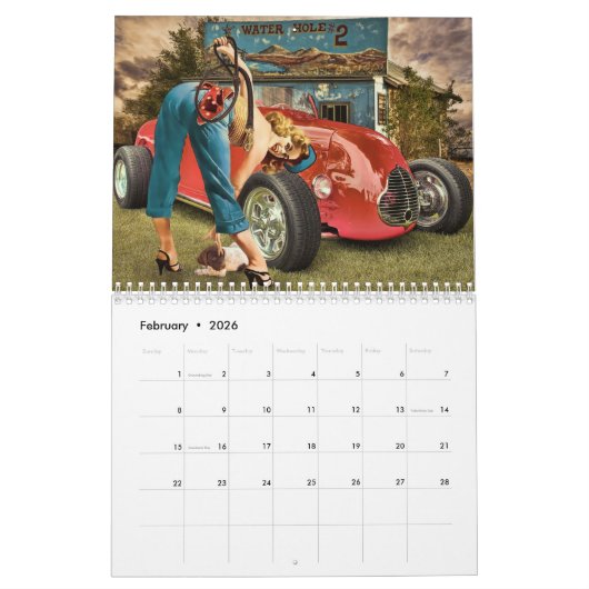 Auto-Wandkalender u. Retro Pinups Kalender (Feb 2026)