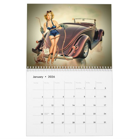 Auto-Wandkalender u. Retro Pinups Kalender (Jan 2026)