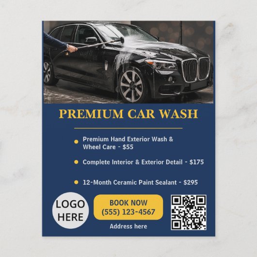Auto-Wasch-Anlage Editierbare Premium-Vorlage Navy Flyer (Vorne)