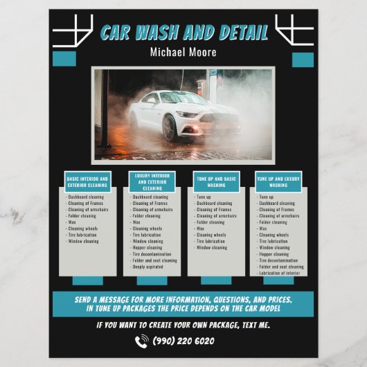 Auto-Wasch- und Autodetailing-Preispaket Flyer (Vorne)