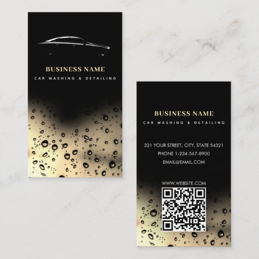 Auto Wash Automotive Reinigung QR Code Black Gold Visitenkarte (Vorne/Hinten)