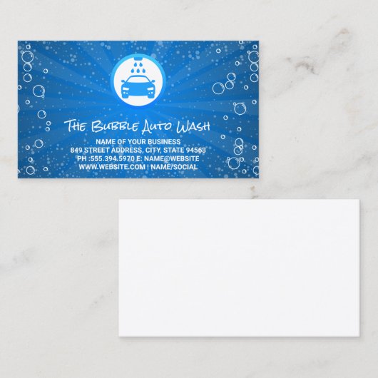 Auto-Wash-Logo | Blue Soap Bubbles Visitenkarte (Vorne/Hinten)
