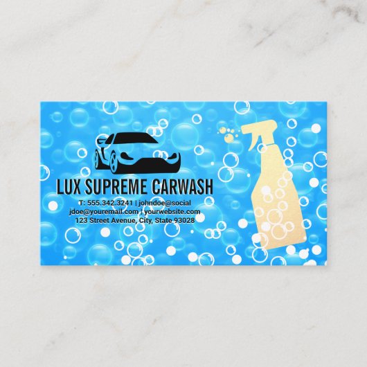 Auto-Wash-Logo | Seifenblasen Blau Visitenkarte (Vorderseite)