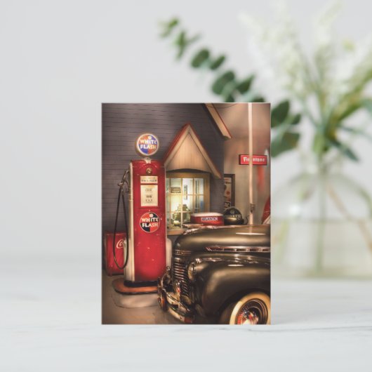 Auto - Weißer Flash Benzin Postkarte (Stehend Vorderseite)