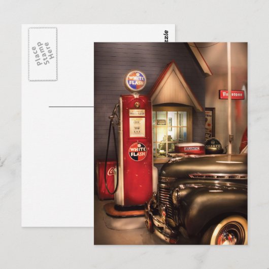 Auto - Weißer Flash Benzin Postkarte (Vorne/Hinten)