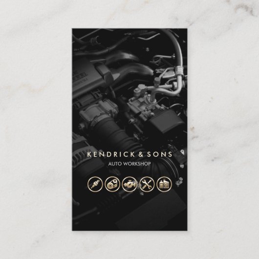 Auto Workshop Mechanische Reparatur Auto Gold Icon Visitenkarte (Vorderseite)