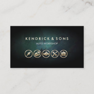 Auto Workshop Mechanische Reparatur Auto Gold Icon Visitenkarte