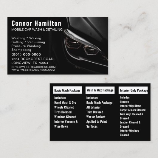 Auto zur Reinigung von Kraftfahrzeugen im Detail Visitenkarte (Vorne/Hinten)