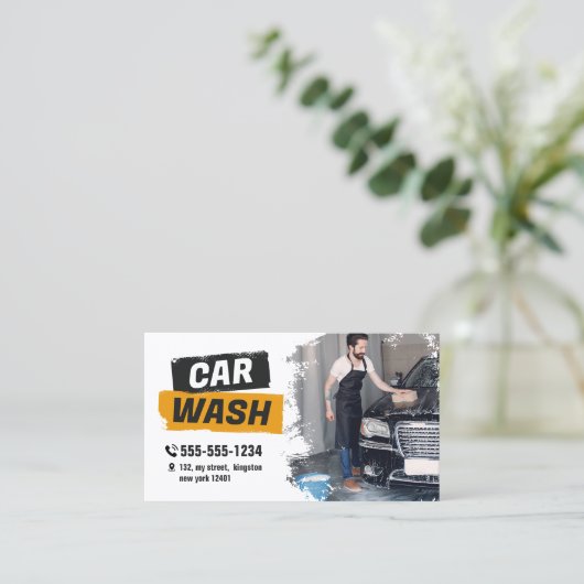 Autoabfall Detailing Automotive Waxing White Gelb Visitenkarte (Stehend Vorderseite)