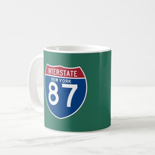 Autobahn-Schild New York NY I-87 - Kaffeetasse (Vorderseite Links)