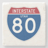 Autobahn-Schild Utahs UT I-80 - Steinuntersetzer (Vorderseite)