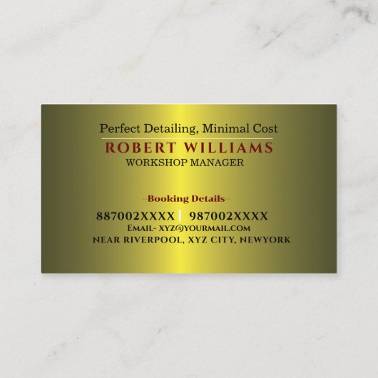 Autobeschreibung, Reinigung und Waschen mit dem Au Visitenkarte (Rückseite)