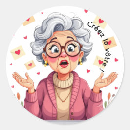 Autocollant femme âgée heureuse recevant des lettr runder aufkleber
