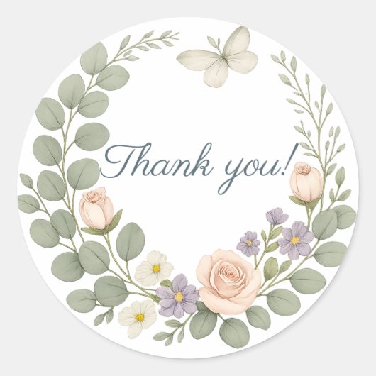 Autocollant thank you floral runder aufkleber (Vorderseite)