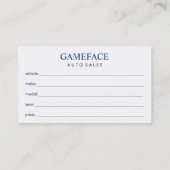Autodealership-Auto-Verkäufe Visitenkarte (Rückseite)