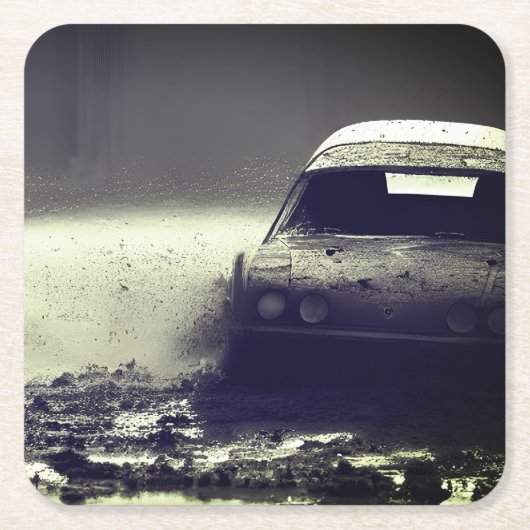 Autofahren im Schlamm Rechteckiger Pappuntersetzer (Vorderseite)