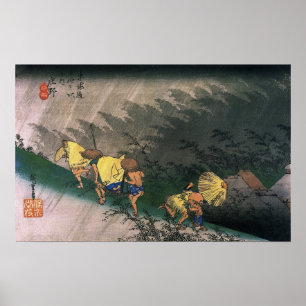 Autofahren Rain in Shöno Utagawa Hiroshige 1833 Poster