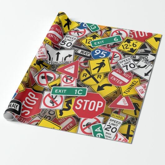 Autofahrer-Autofahrer-Fun Road-Sign Collage Geschenkpapier (Ungerollt)