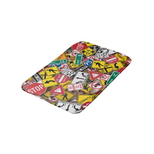 Autofahrer-Fun Road-Sign Collage Badematte (Schrägansicht)