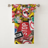Autofahrer-Fun Road-Sign Collage Badhandtuch Set (Insitu)