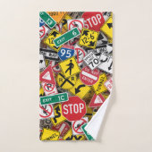 Autofahrer-Fun Road-Sign Collage Badhandtuch Set (Handtuch)