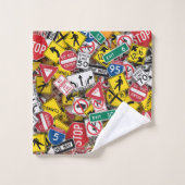 Autofahrer-Fun Road-Sign Collage Badhandtuch Set (Waschlappen)