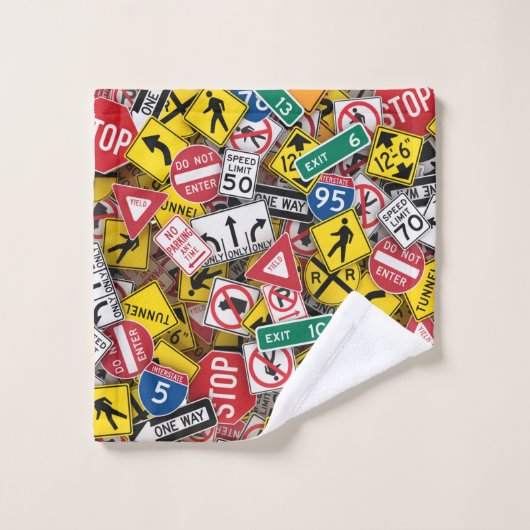 Autofahrer-Fun Road-Sign Collage Badhandtuch Set (Waschlappen)