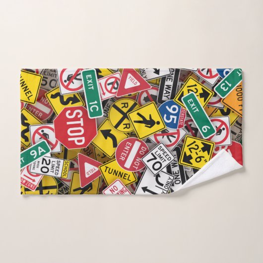 Autofahrer-Fun Road-Sign Collage Badhandtuch Set (Handtuch)
