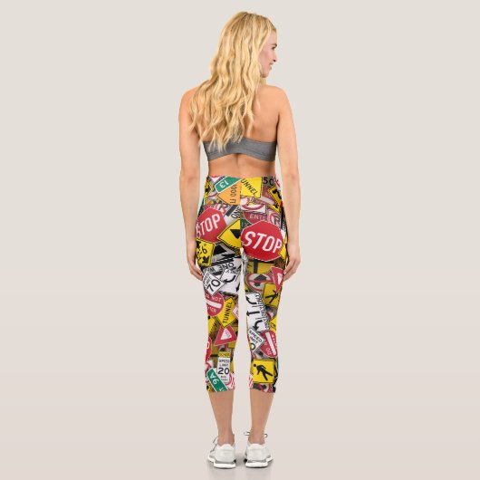 Autofahrer-Fun Road-Sign Collage Capri Leggings (Rückseite)