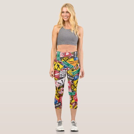 Autofahrer-Fun Road-Sign Collage Capri Leggings (Vorderseite)