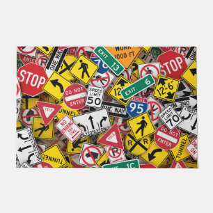 Autofahrer-Fun Road-Sign Collage Fußmatte
