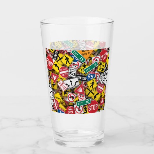Autofahrer-Fun Road-Sign Collage Glas (Vorderseite)