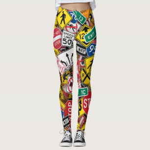 Autofahrer-Fun Road-Sign Collage Leggings