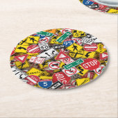 Autofahrer-Fun Road-Sign Collage Runder Pappuntersetzer (Angewinkelt)