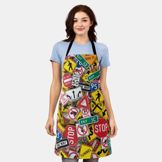 Autofahrer-Fun Road-Sign Collage Schürze (Getragen)
