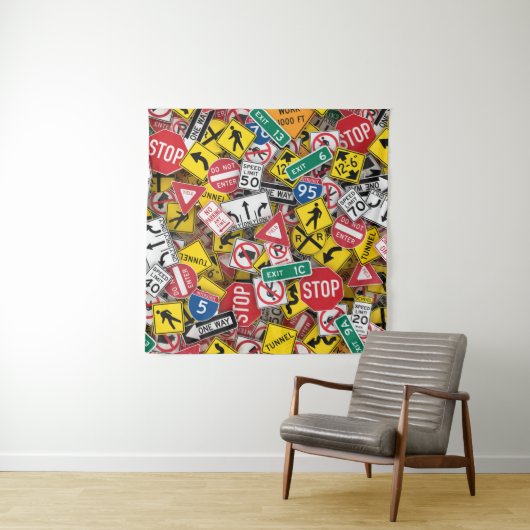 Autofahrer-Fun Road-Sign Collage Wandteppich (Beispiel)