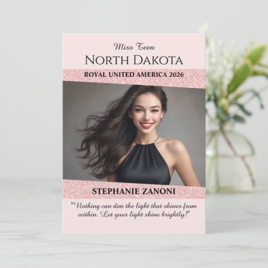 Autogrammkarte für Seiten | Rose Glitzer Glitz (Stehend Vorderseite)